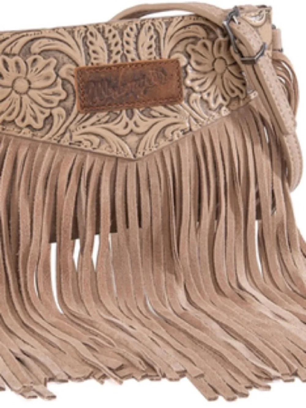 Wrangler Tan Fringe Embossed Floral Crossbody Bag NWT - Picture 3 of 5